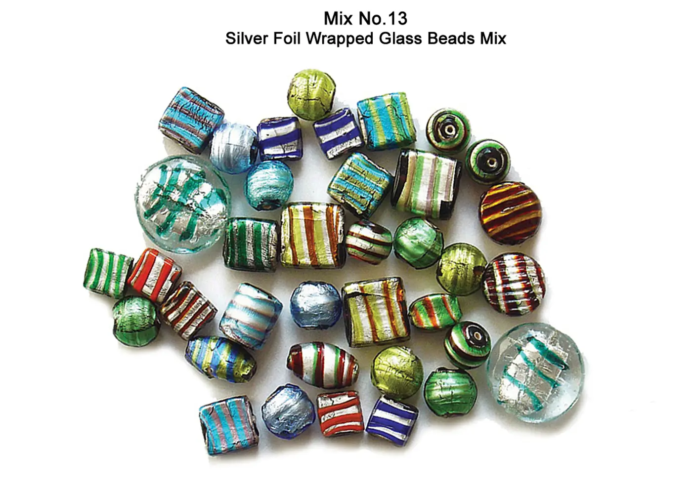 Silver Foil Wrapped Glass Beads Mix